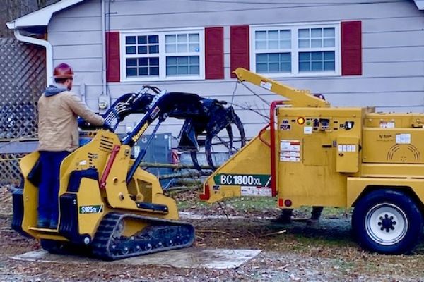 Machine grinding stump left after tree removal